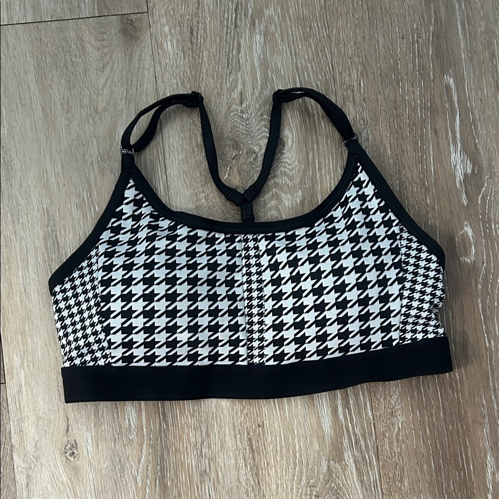 NIKE Black & White Houndstooth Sports Bralette